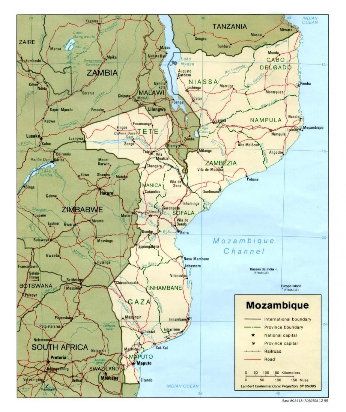 mapa de estradas Mozambique
