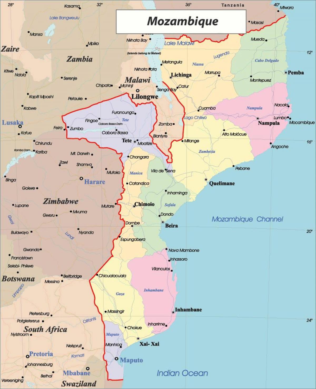 Mozambique en mapa