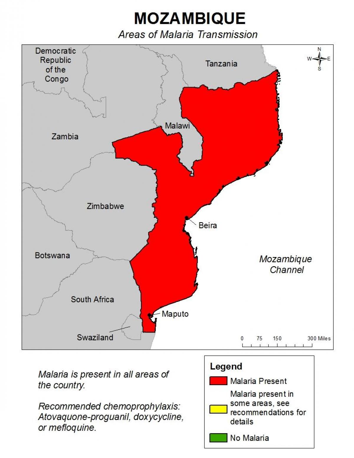 mapa de Mozambique, a malaria