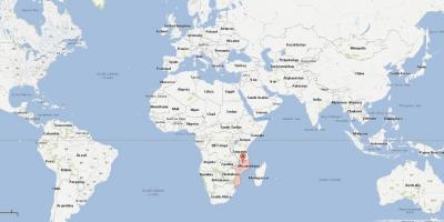 Mozambique sobre un mapa do mundo