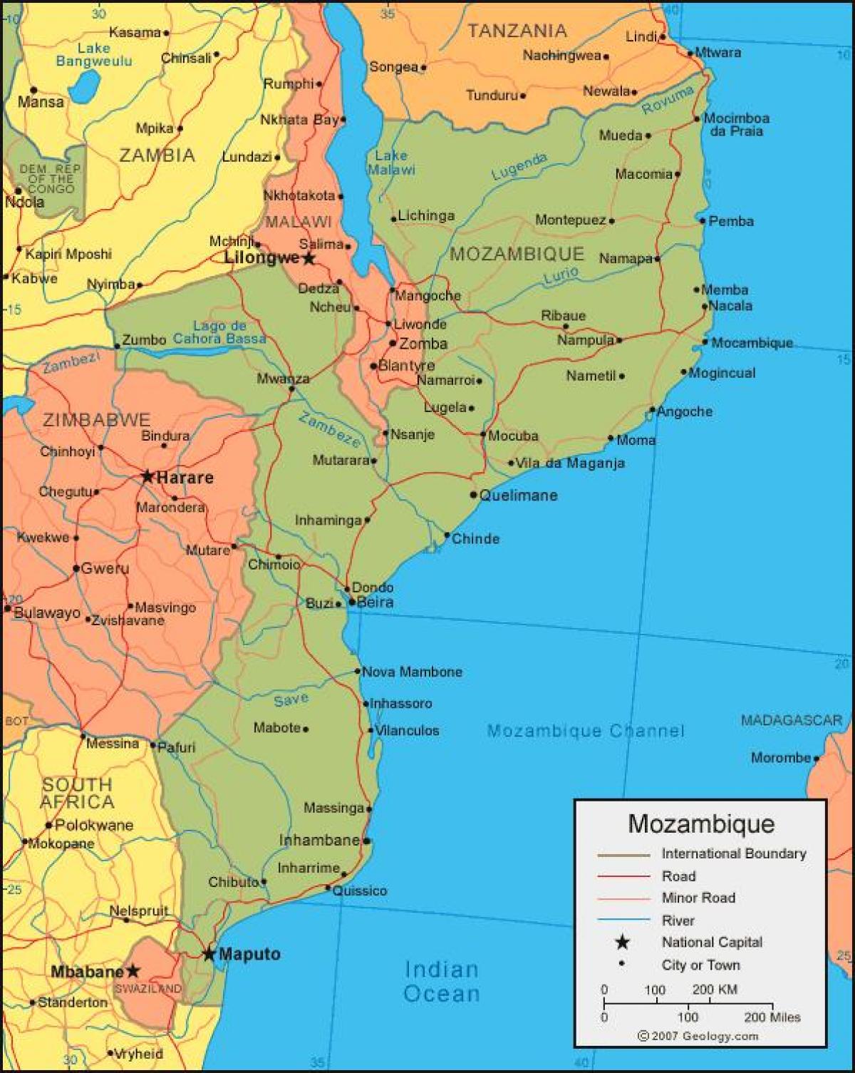 mapa de Mozambique costa