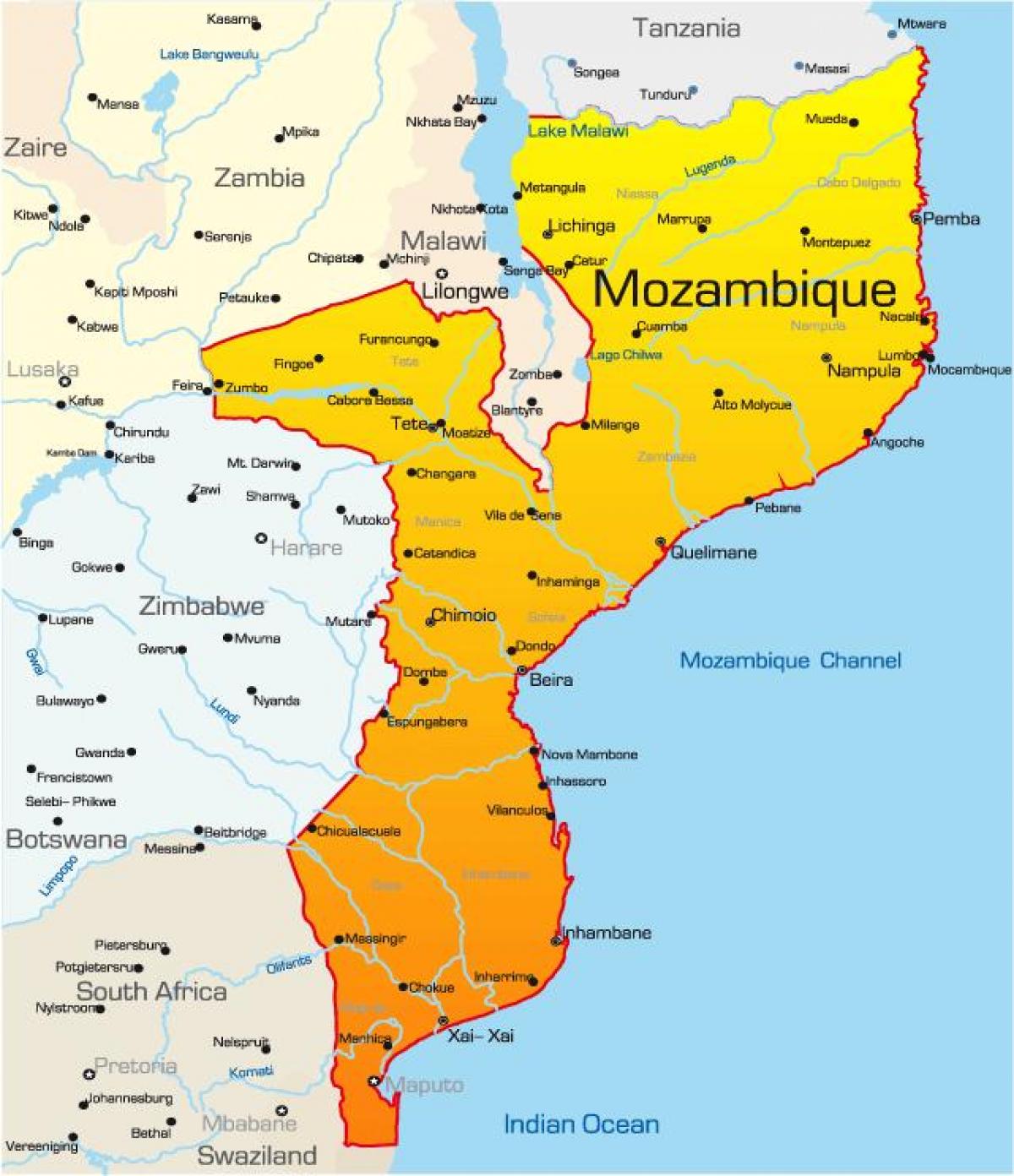 o mapa de Mozambique