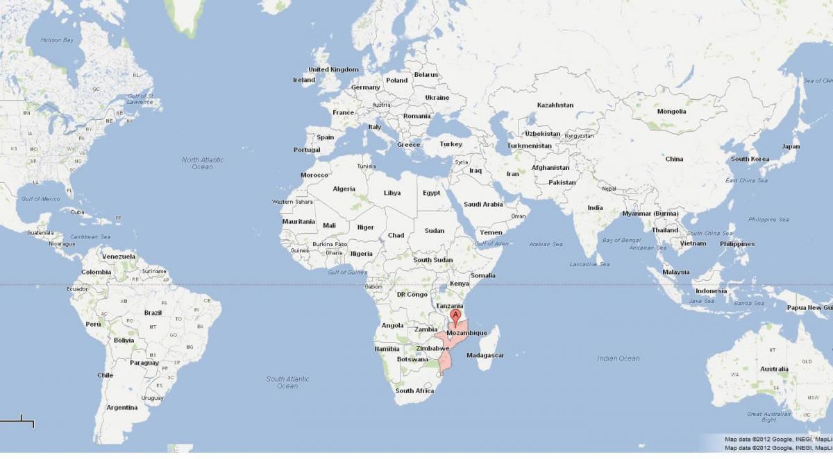 Mozambique sobre un mapa do mundo